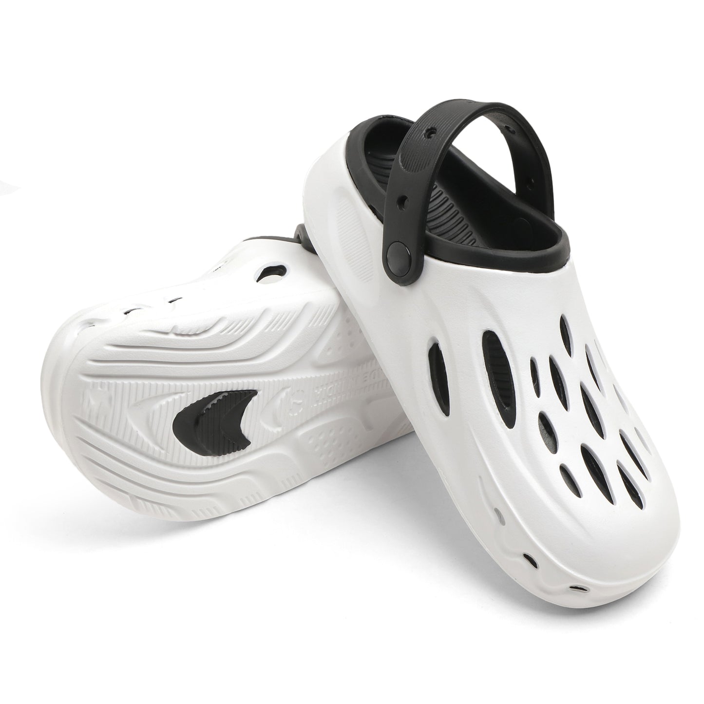 Men’s White & Black Stylish Clogs – Lightweight Breathable Slip-on Sandals with Back Strap