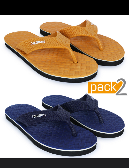 Cordmans Men's Flip-Flops – Pack of 2 (Mustard & Navy Blue) Casual Comfort Slippers