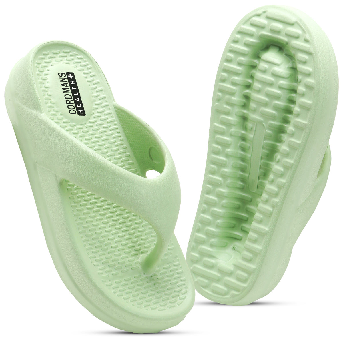 Green Platform Flip-Flops for Women – Textured Sole Casual Slippers