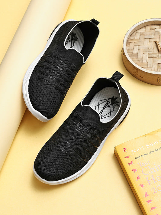 Women’s Black Slip-On Sports Sneakers – Lightweight & Breathable Walking Shoes