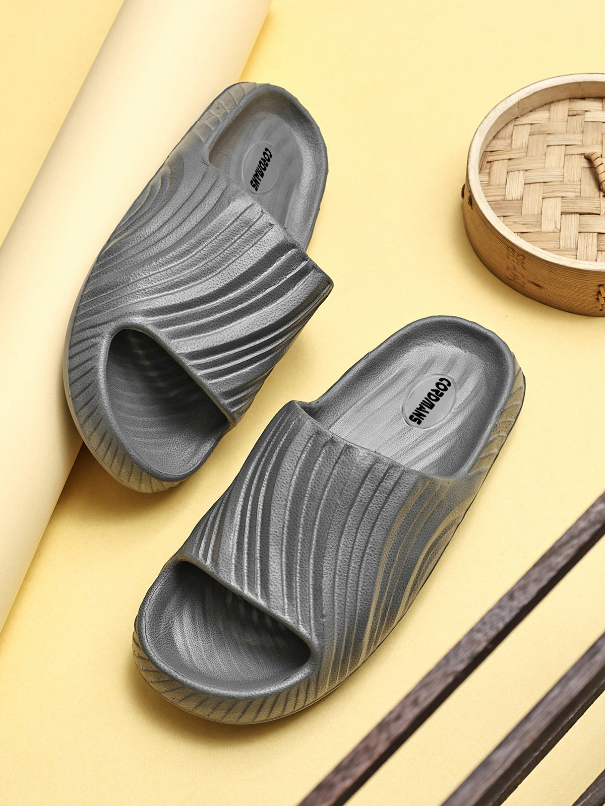Men’s Grey Comfort Slides – Lightweight Casual Slip-on Slippers for Everyday Wear