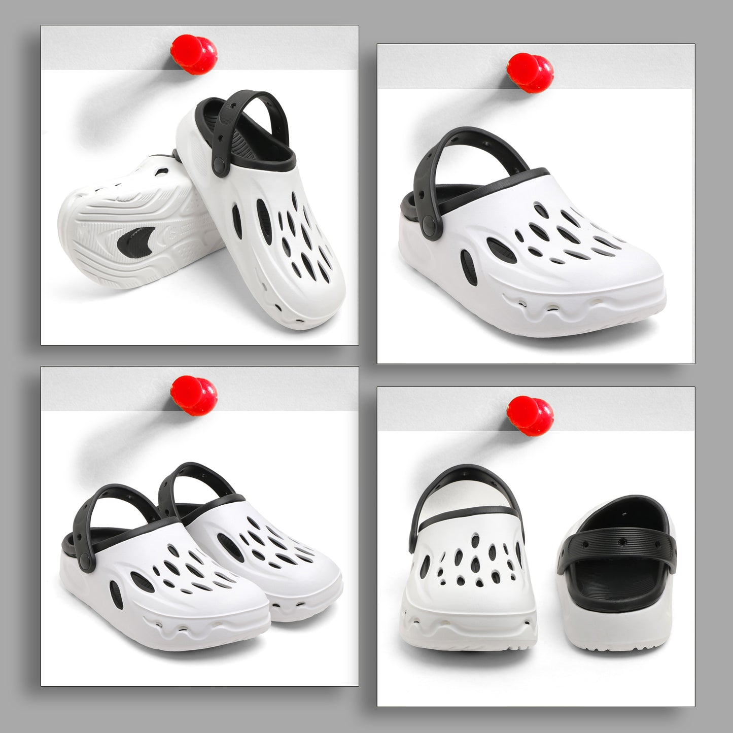 Men’s White & Black Stylish Clogs – Lightweight Breathable Slip-on Sandals with Back Strap