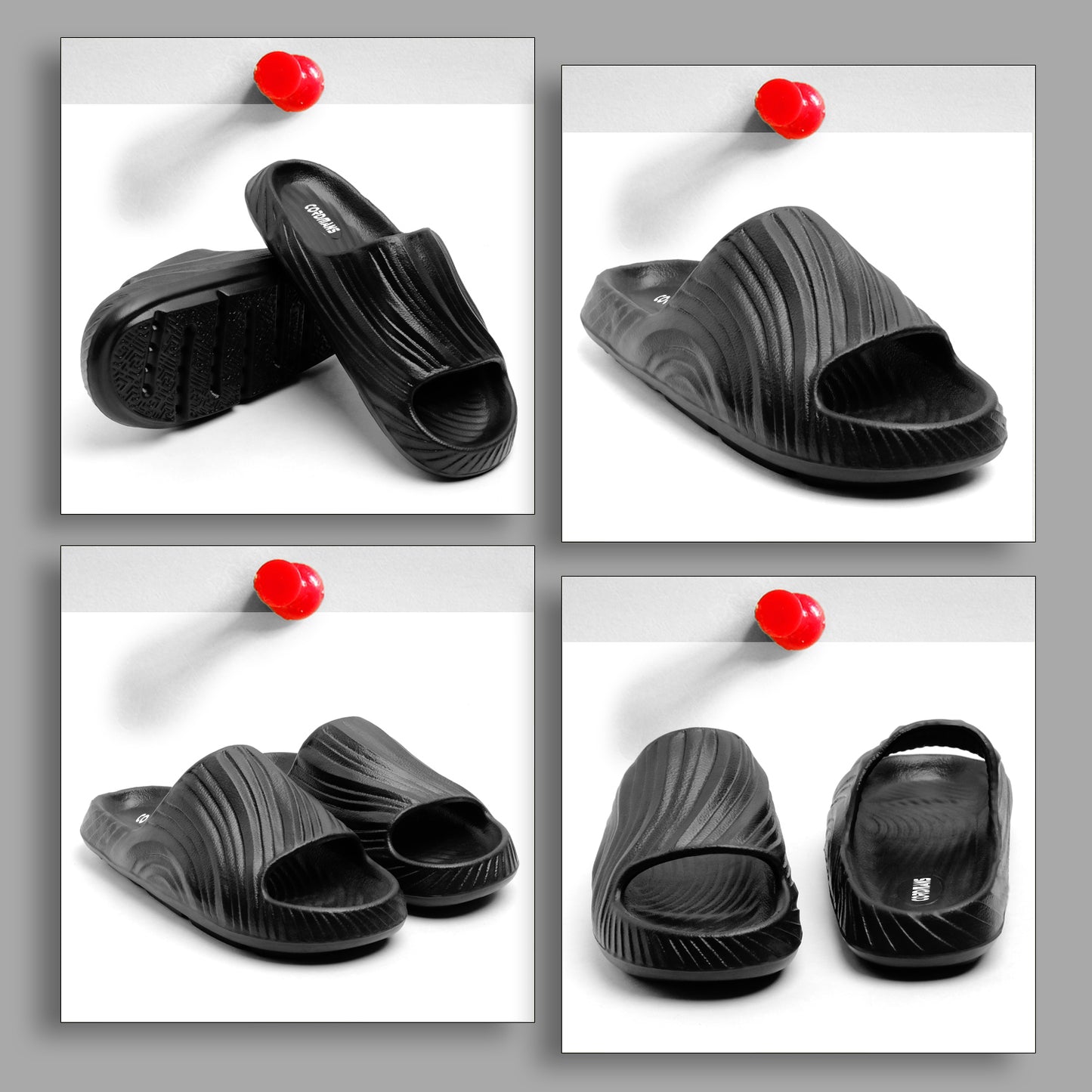 Men’s Black Comfort Slides – Lightweight Casual Slip-on Slippers with Anti-Slip Sole