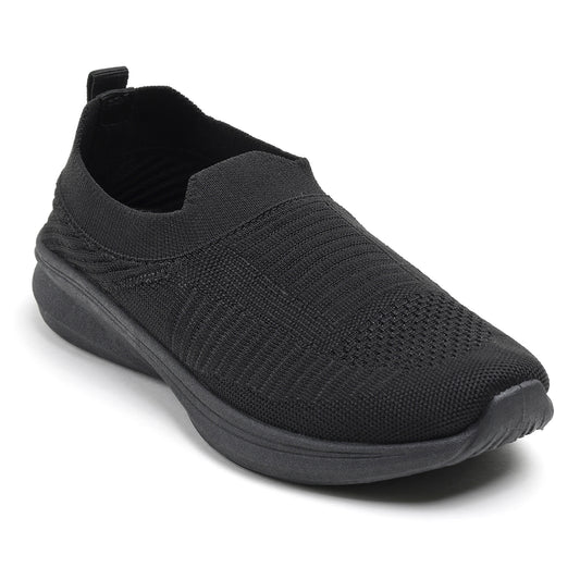 Women’s Black Knit Slip-On Sneakers – Lightweight Casual Walking Shoes