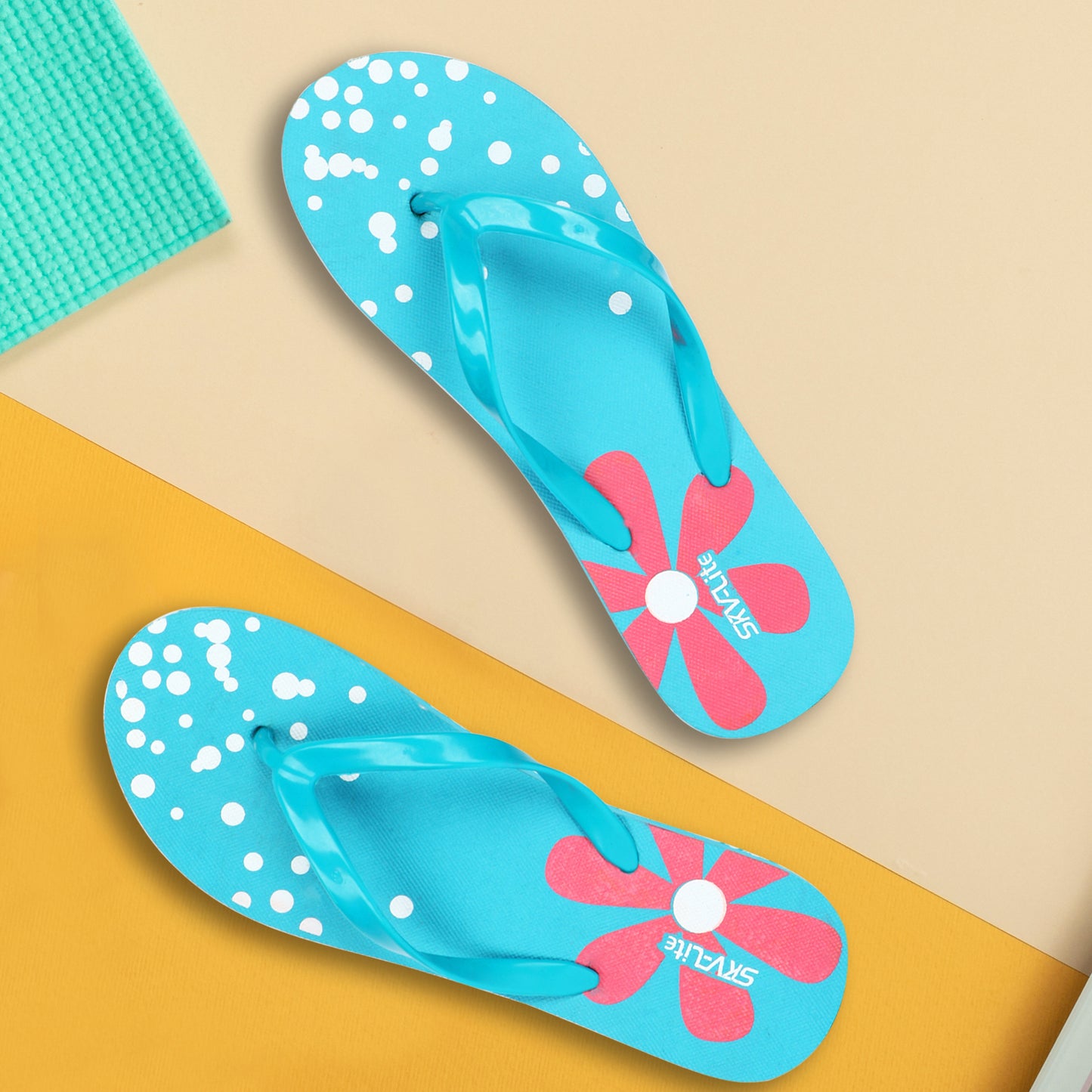 Cordmans BloomPop – Women’s Aqua Blue Polka & Floral Flip-Flops
