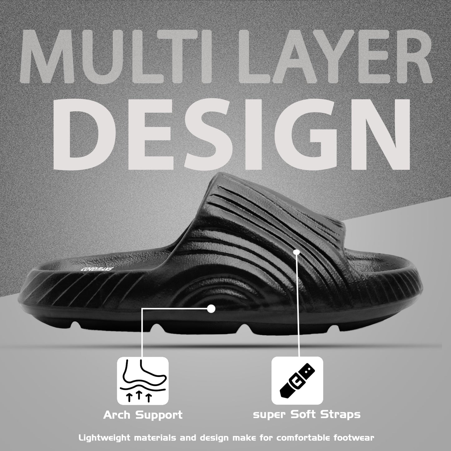 Men’s Black Comfort Slides – Lightweight Casual Slip-on Slippers with Anti-Slip Sole