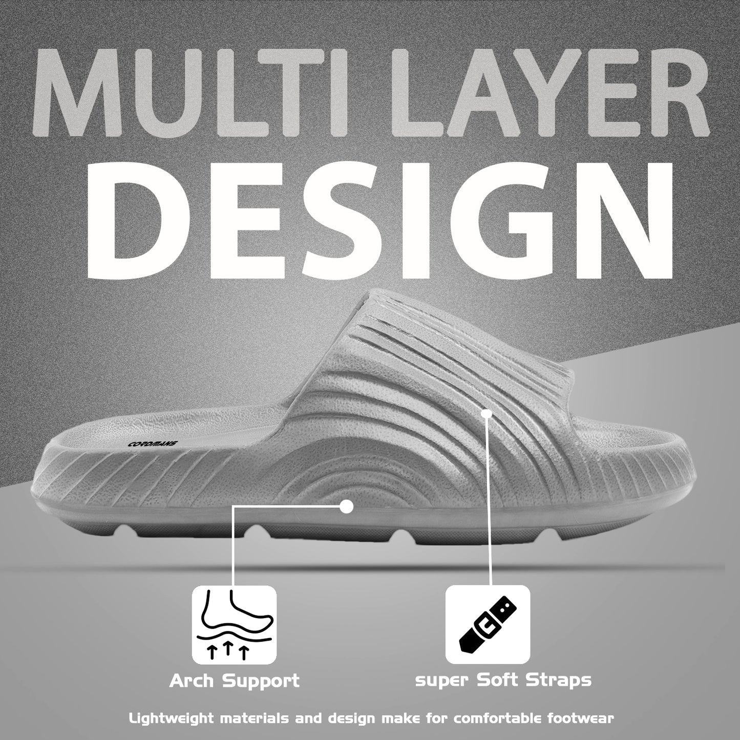 Men’s Grey Comfort Slides – Lightweight Casual Slip-on Slippers for Everyday Wear