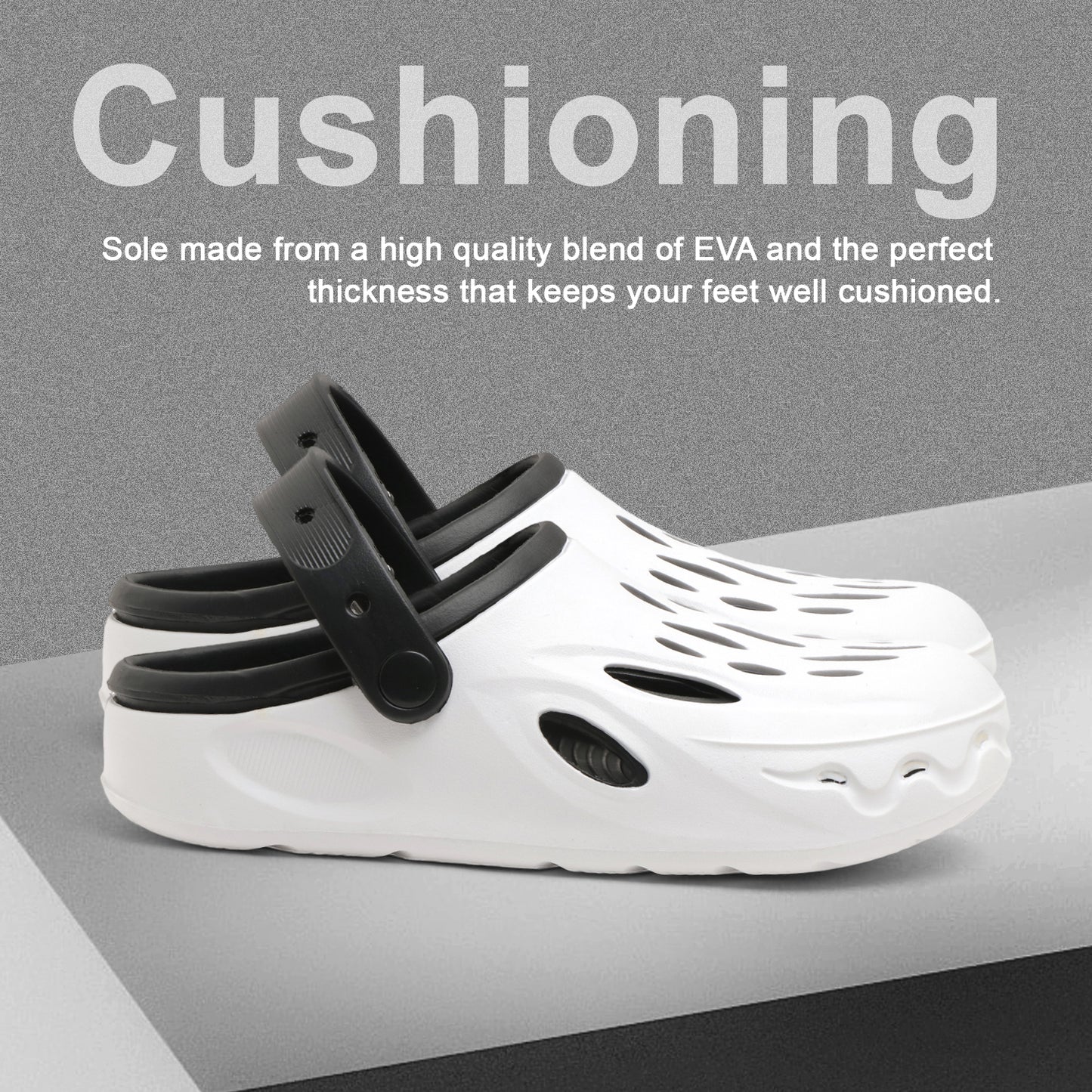 Men’s White & Black Stylish Clogs – Lightweight Breathable Slip-on Sandals with Back Strap