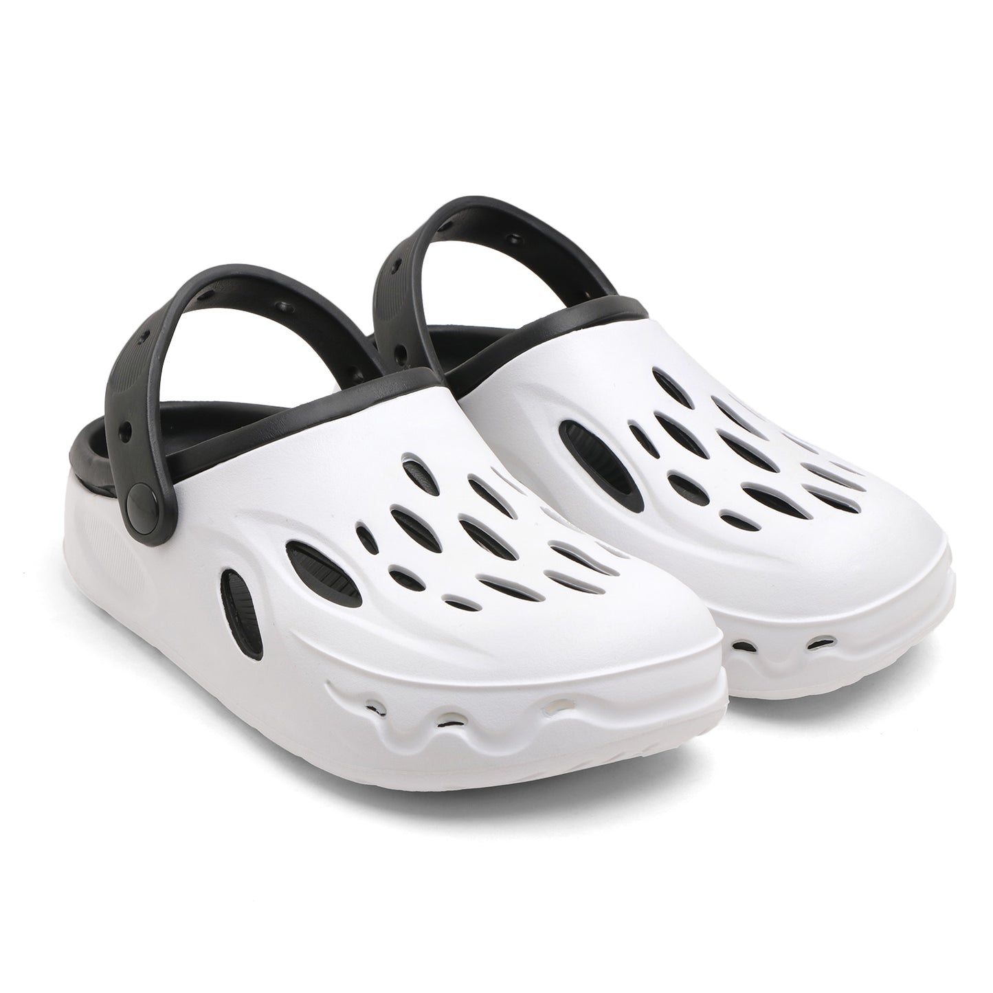 Men’s White & Black Stylish Clogs – Lightweight Breathable Slip-on Sandals with Back Strap