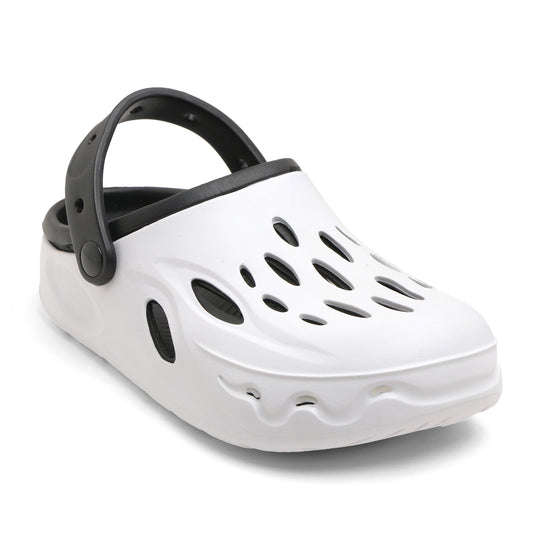 Men’s White & Black Stylish Clogs – Lightweight Breathable Slip-on Sandals with Back Strap