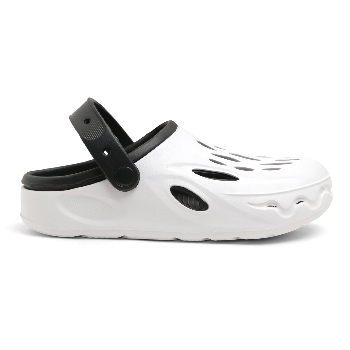 Men’s White & Black Stylish Clogs – Lightweight Breathable Slip-on Sandals with Back Strap