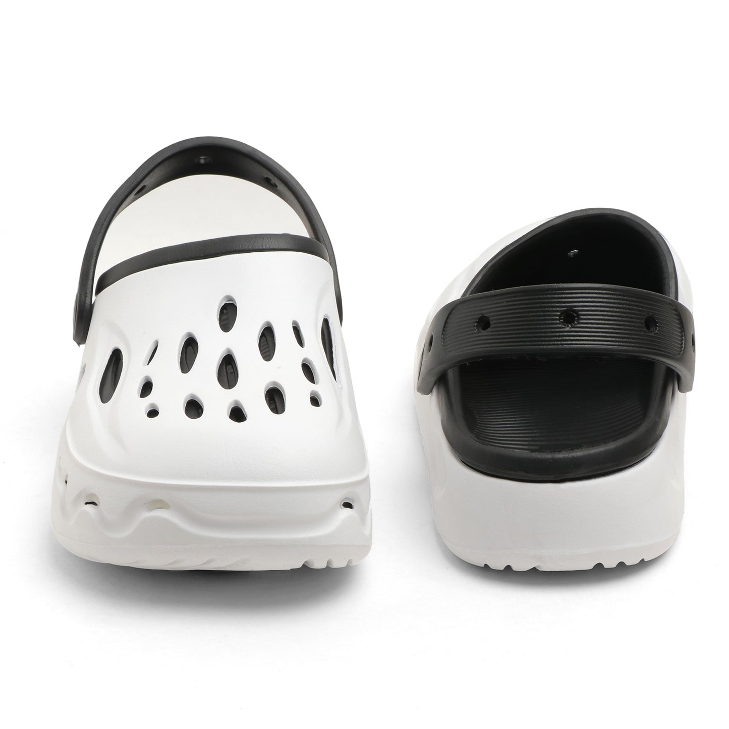 Men’s White & Black Stylish Clogs – Lightweight Breathable Slip-on Sandals with Back Strap