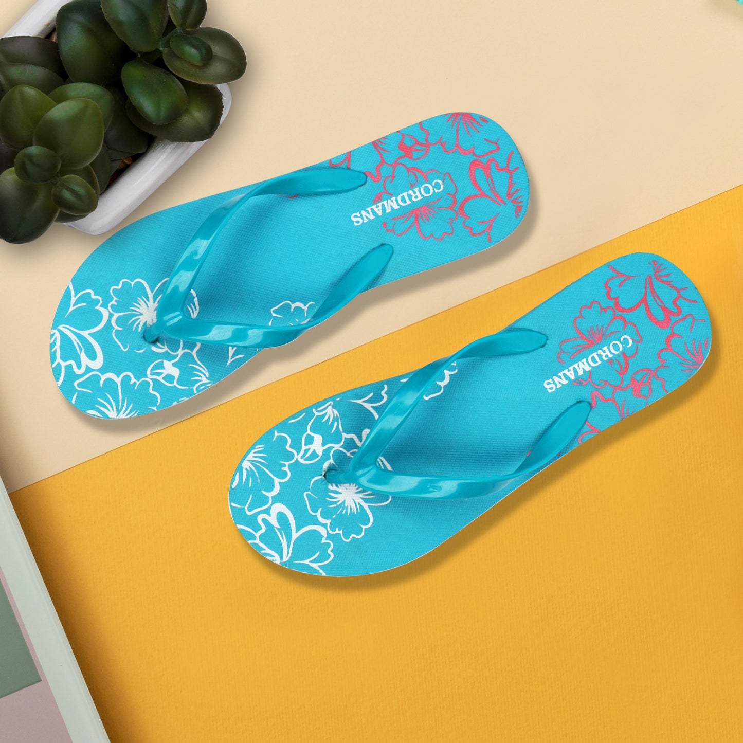 Cordmans BlossomStep – Women’s Sky Blue Floral Print Flip-Flops: