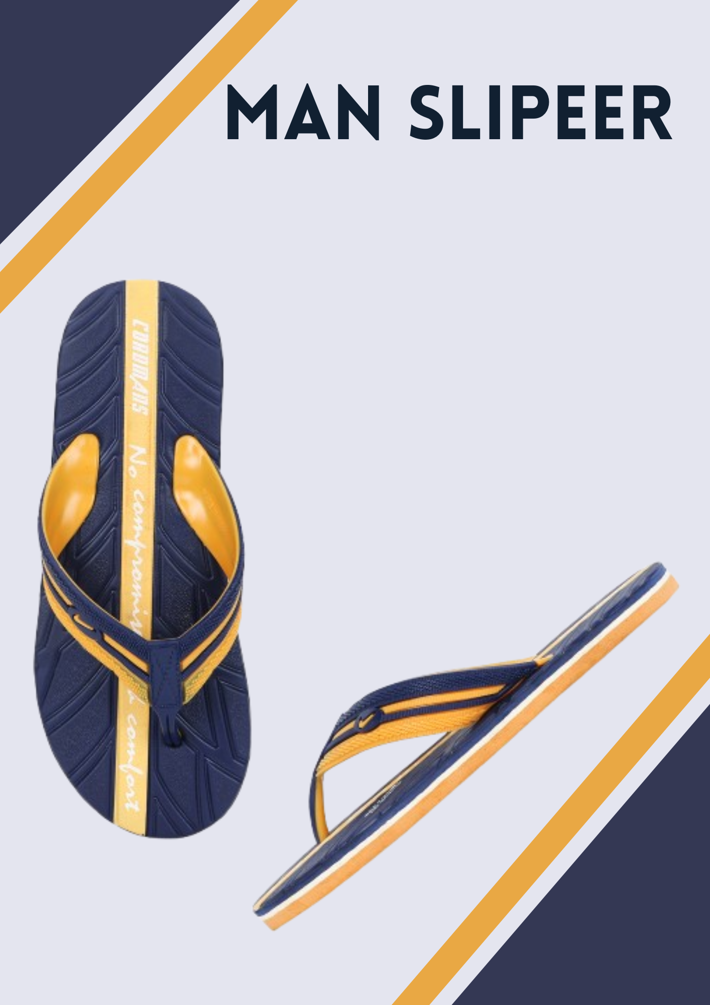 Men’s Stylish Navy-Yellow Flip-Flops – Comfort & Grip