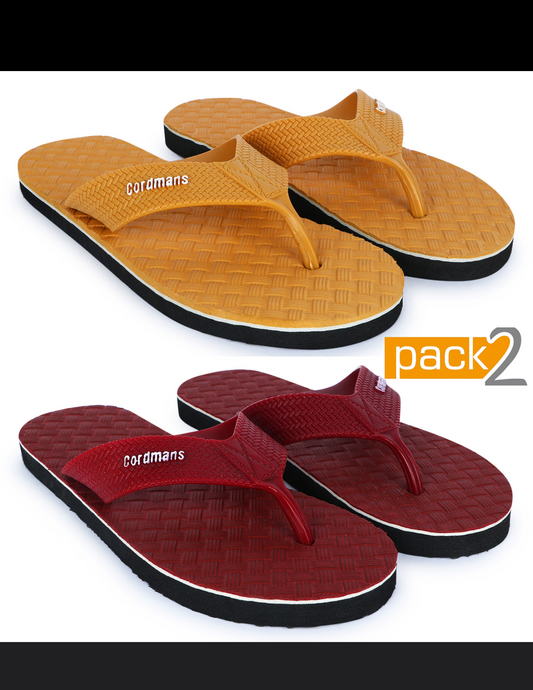 Cordmans Men's Flip-Flops – Pack of 2 (Mustard & Maroon) Casual Comfort Slippers