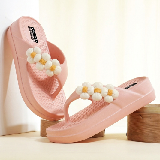 UltraSoft Healthy Steps Women’s Peach Floral Platform Flip-Flops