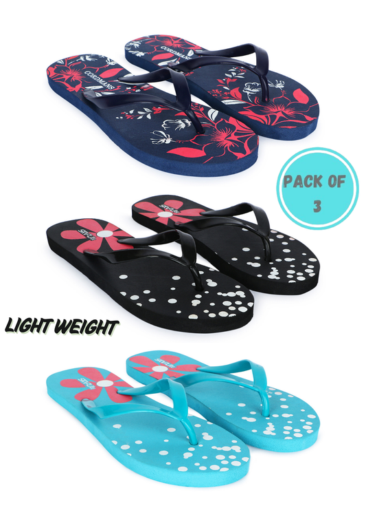 Cordmans BloomFlex Trio – Pack of 3 Women’s Floral Print Lightweight Flip-Flops