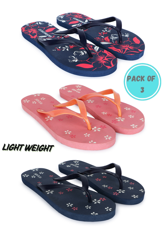 Cordmans PetalEase Trio – Pack of 3 Women’s Floral Print Lightweight Flip-Flops