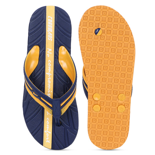 Men’s Stylish Navy-Yellow Flip-Flops – Comfort & Grip