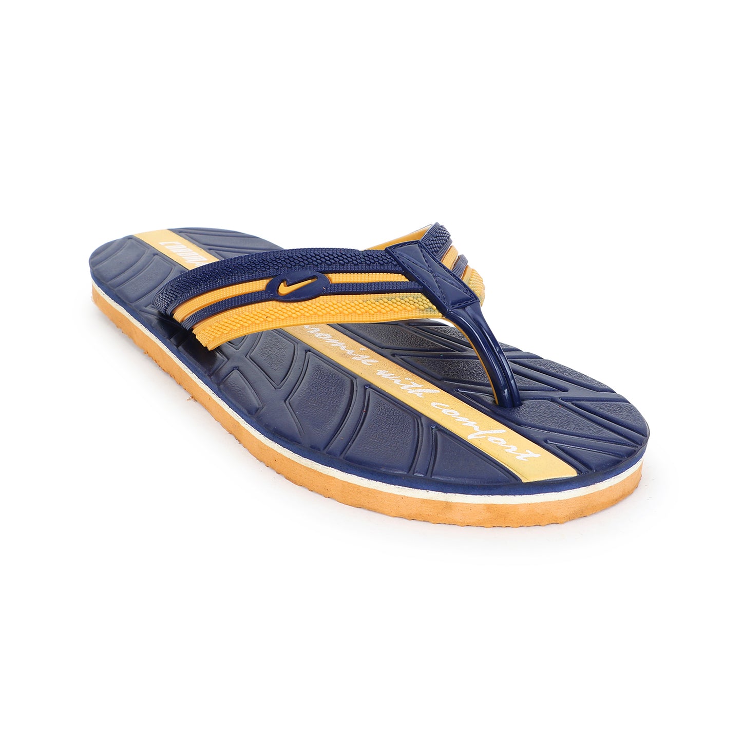 Men’s Stylish Navy-Yellow Flip-Flops – Comfort & Grip