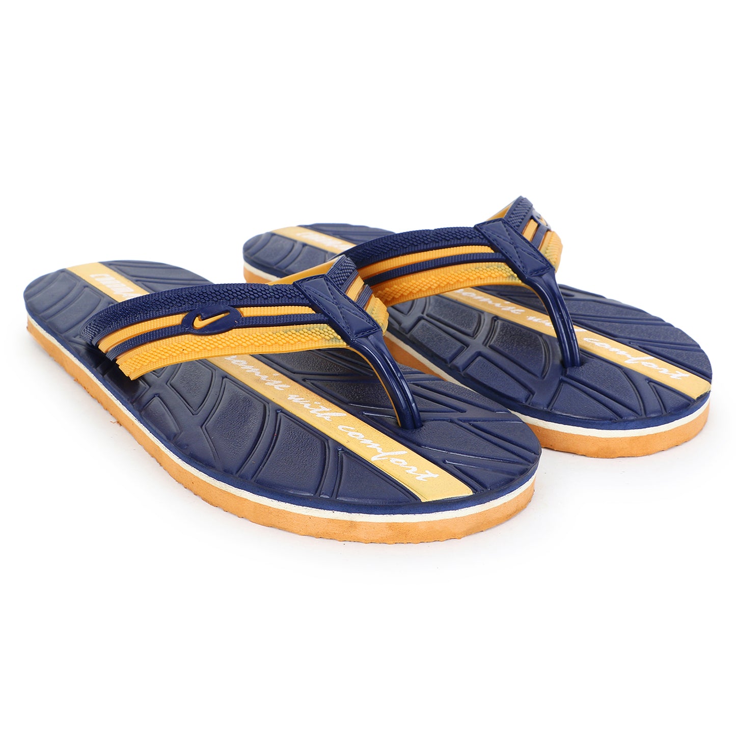 Men’s Stylish Navy-Yellow Flip-Flops – Comfort & Grip