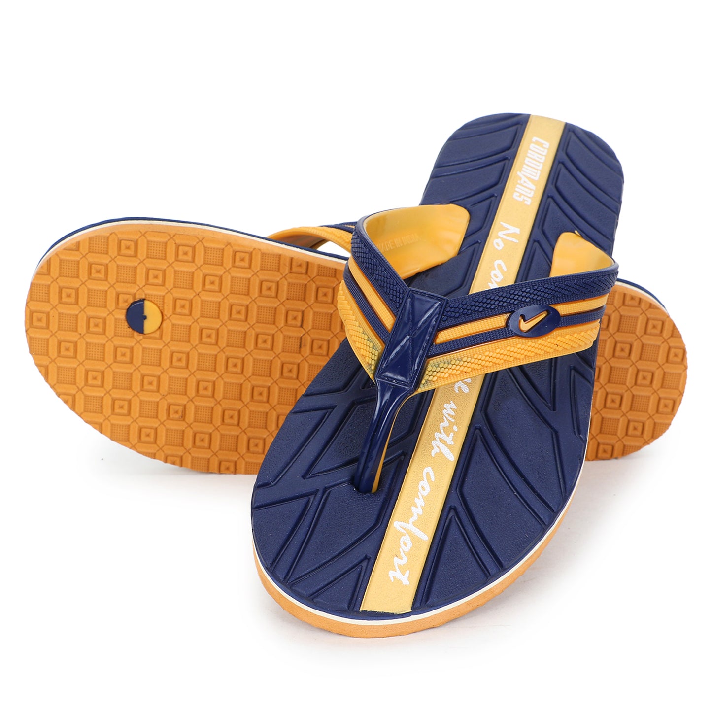 Men’s Stylish Navy-Yellow Flip-Flops – Comfort & Grip