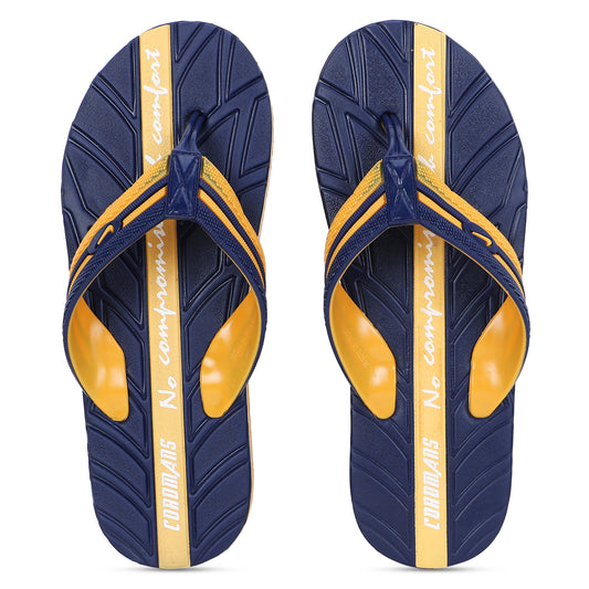 Men’s Stylish Navy-Yellow Flip-Flops – Comfort & Grip