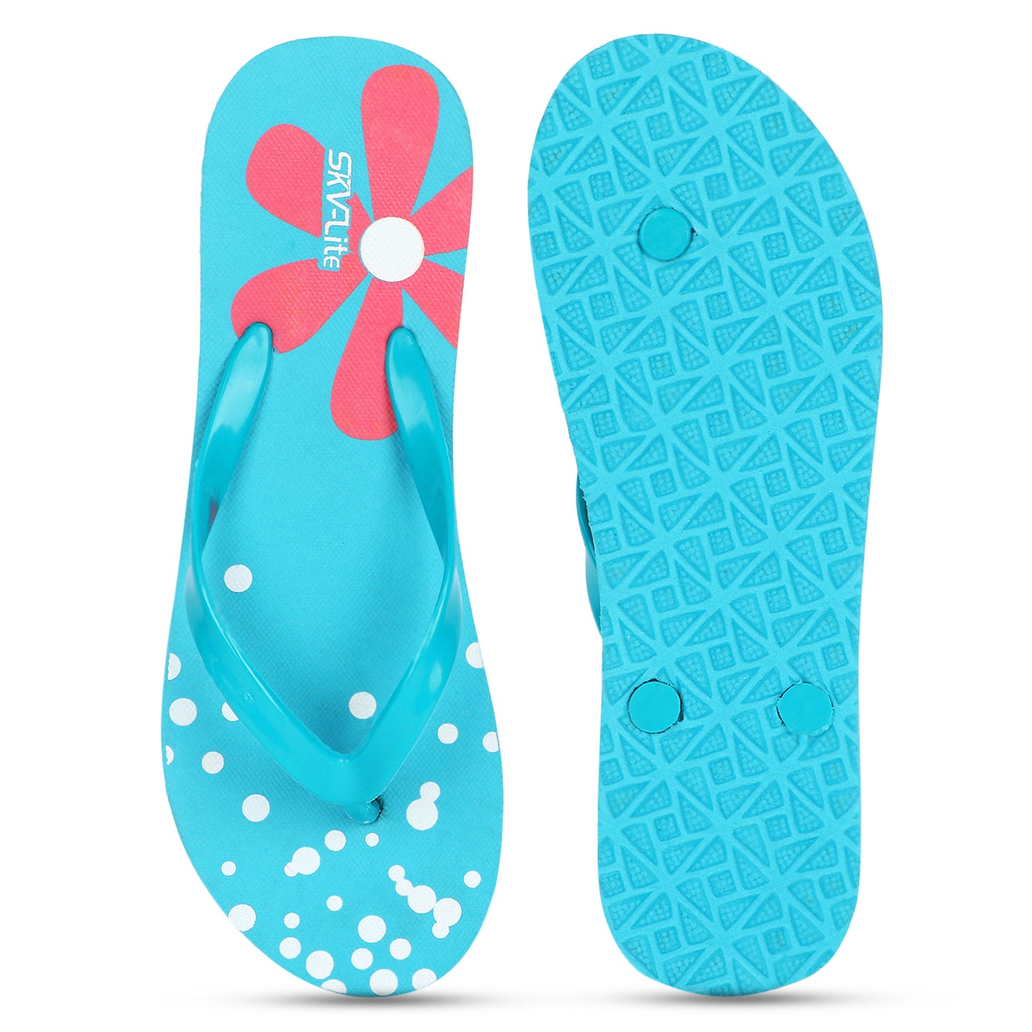Cordmans BloomPop – Women’s Aqua Blue Polka & Floral Flip-Flops