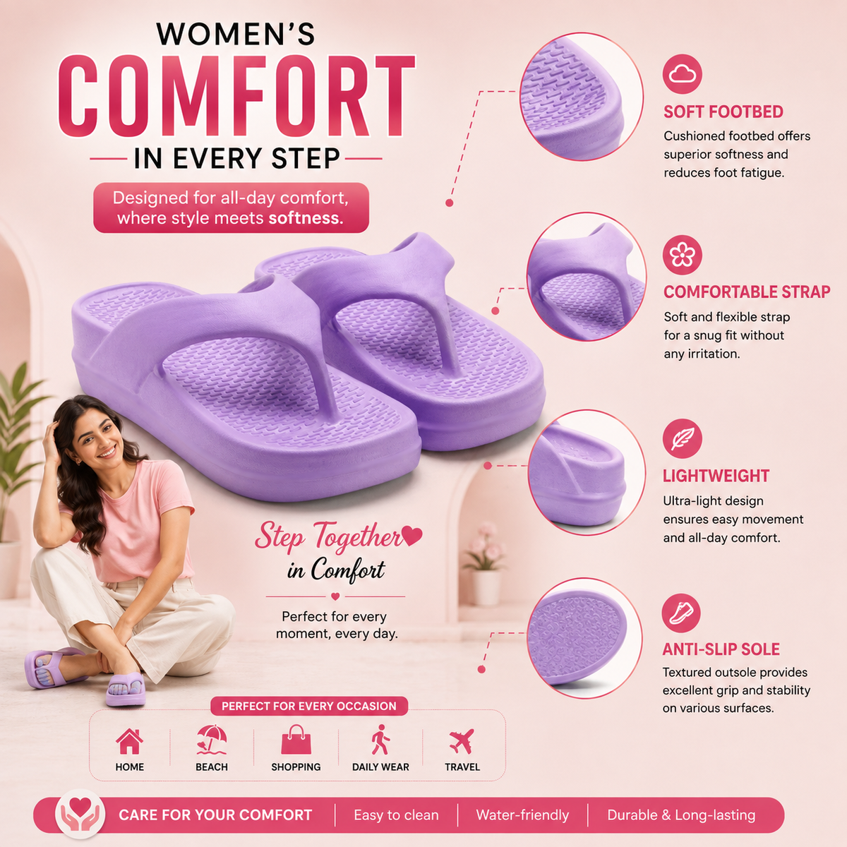 Women’s Purple Platform Flip-Flop Sandals – Stylish Casual Slippers