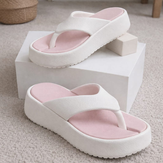 Women's Pink Platform Flip-Flop Sandals – Stylish Casual Summer Slippers