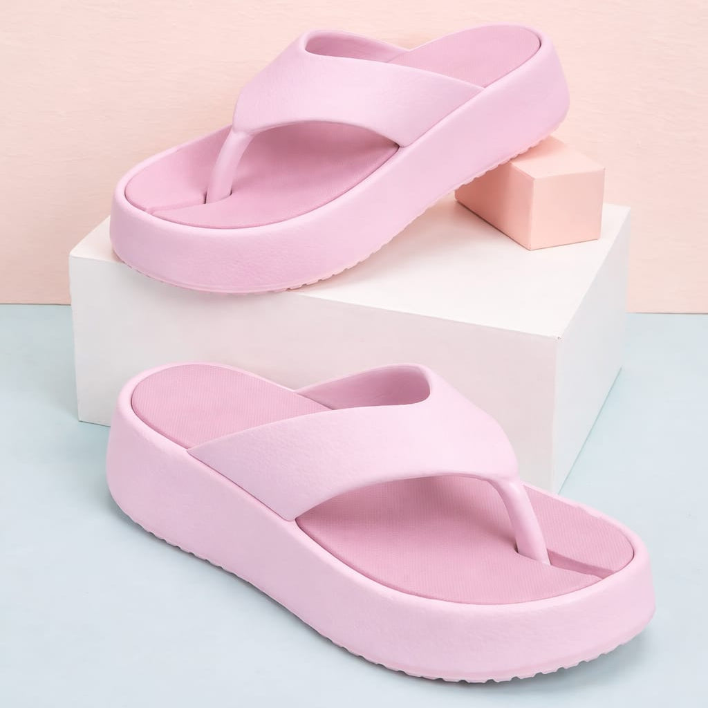 Women's Pink Platform Flip-Flop Sandals – Stylish Casual Summer Slippers