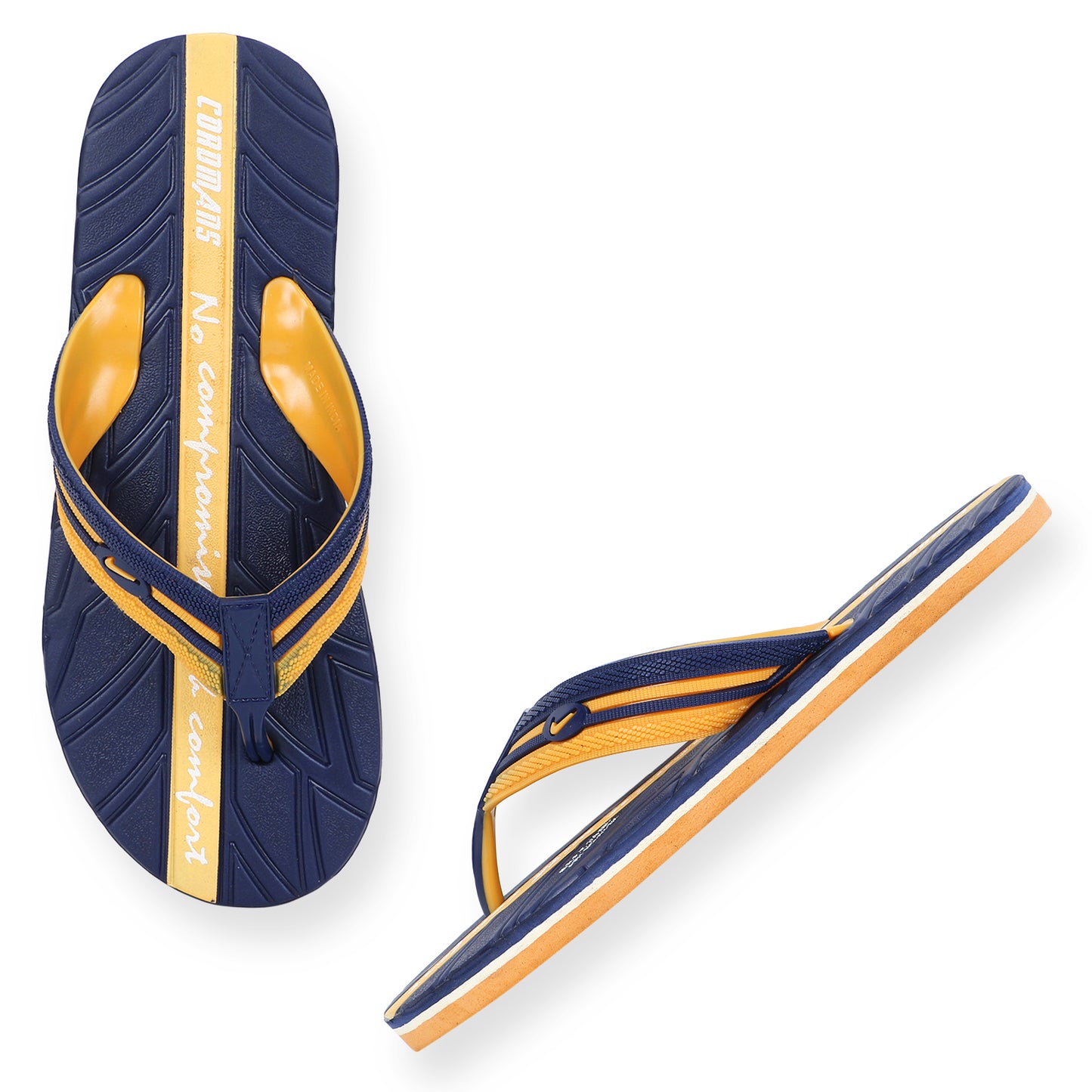 Men’s Stylish Navy-Yellow Flip-Flops – Comfort & Grip