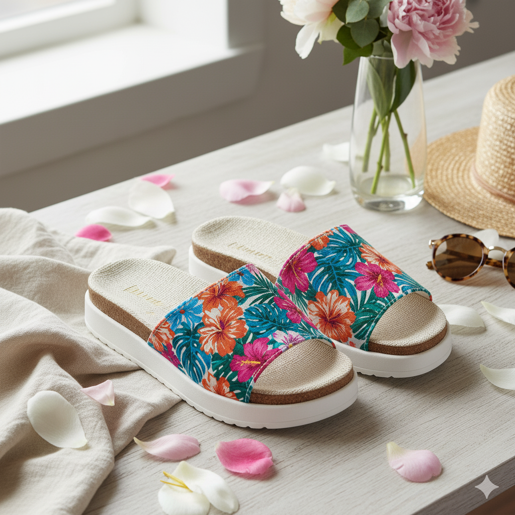 Floral print slippers