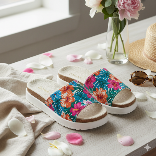 Floral print slippers