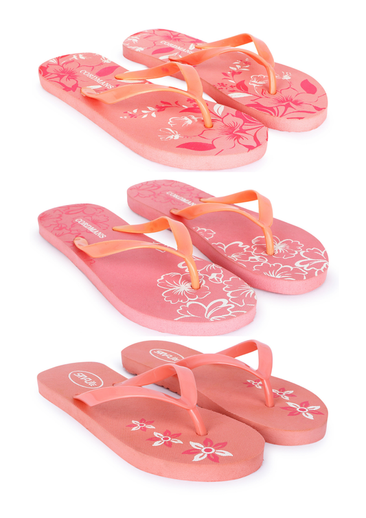 Cordmans PinkPetal Trio – Pack of 3 Women’s Floral Print Lightweight Flip-Flops