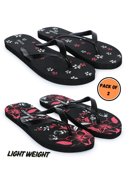 Cordmans NightBloom Duo – Pack of 2 Women’s Black Floral Print Flip-Flops