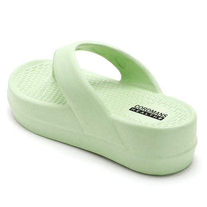 Green Platform Flip-Flops for Women – Textured Sole Casual Slippers