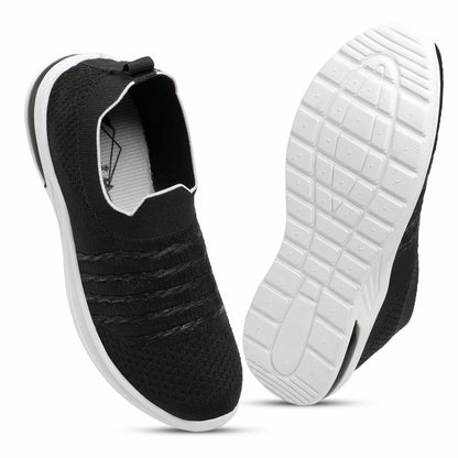 Women’s Black Slip-On Sports Sneakers – Lightweight & Breathable Walking Shoes
