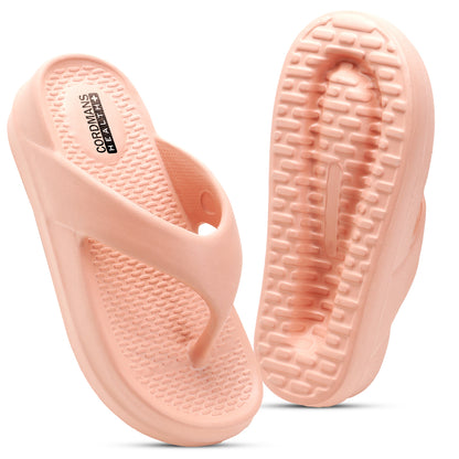 Pink Platform Flip-Flops for Women – Minimalist Wide Strap Casual Slippers