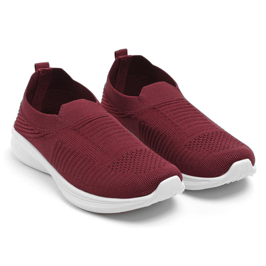 Women's Burgundy Knit Slip-On Sneakers with Lightweight White Sole