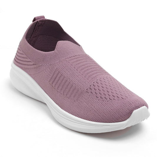 Women's Stylish Mauve Knit Slip-On Sneakers for Everyday Wear