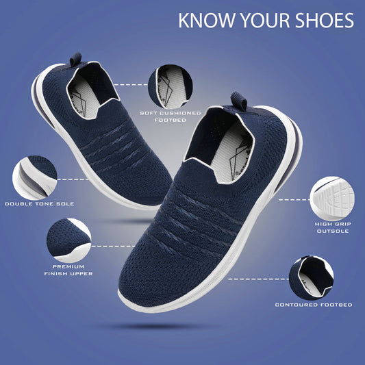 Women’s Navy Blue Slip-On Sports Sneakers – Lightweight & Breathable Walking Shoes
