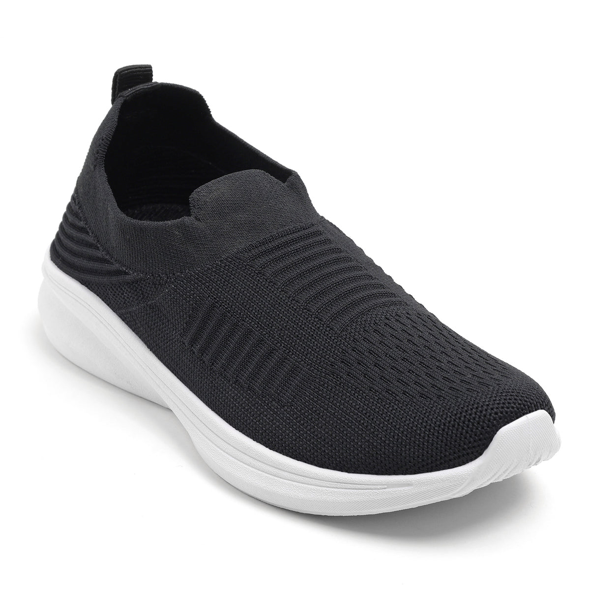 Women’s Black Knit Slip-On Walking Sneakers – Lightweight Casual Shoes