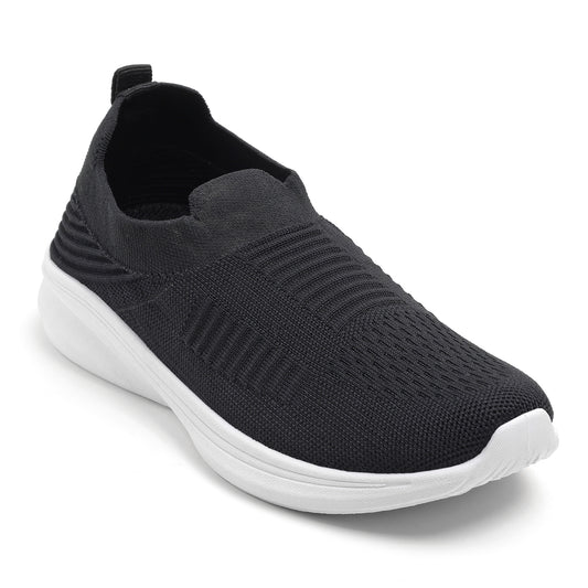 Women’s Black Knit Slip-On Walking Sneakers – Lightweight Casual Shoes