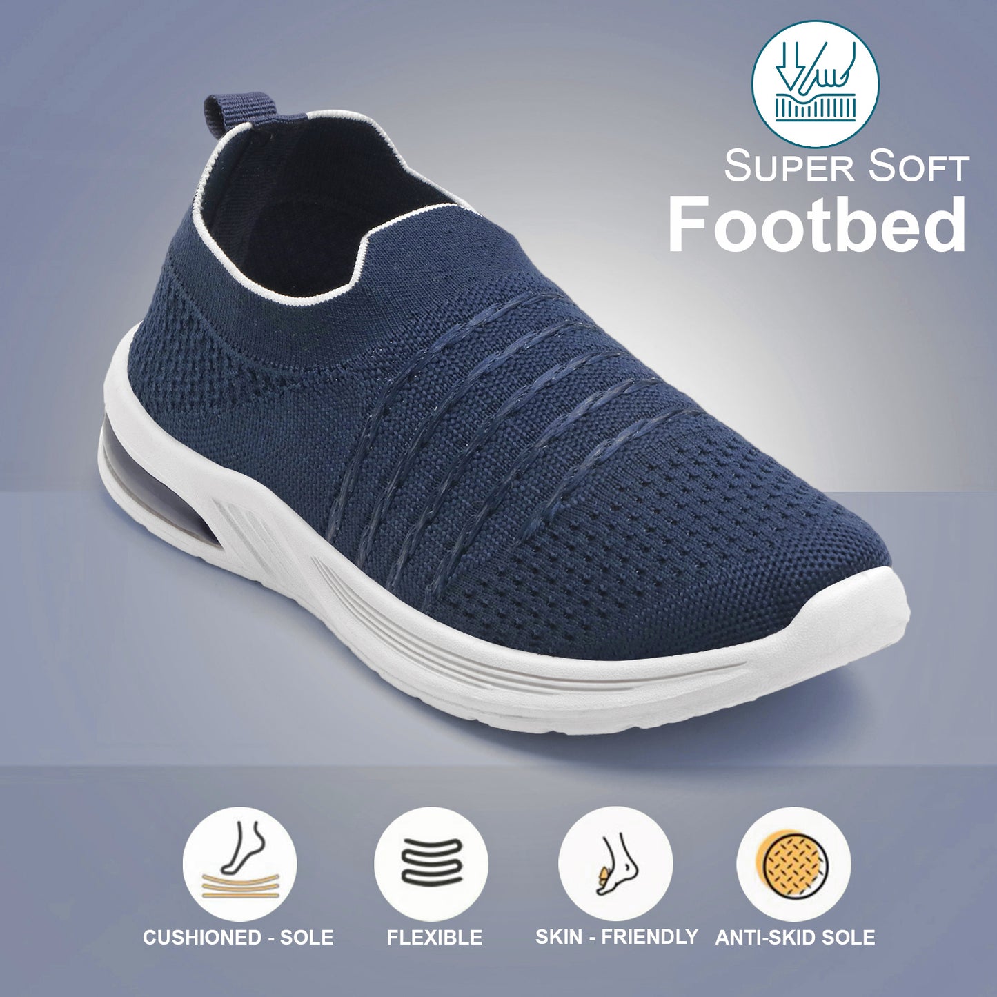 Women’s Navy Blue Slip-On Sports Sneakers – Lightweight & Breathable Walking Shoes