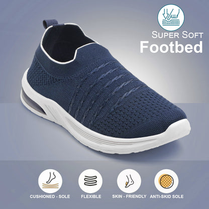 Women’s Navy Blue Slip-On Sports Sneakers – Lightweight & Breathable Walking Shoes