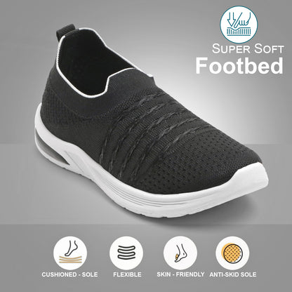 Women’s Black Slip-On Sports Sneakers – Lightweight & Breathable Walking Shoes