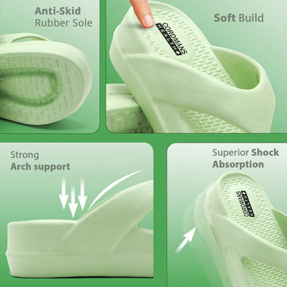 Green Platform Flip-Flops for Women – Textured Sole Casual Slippers