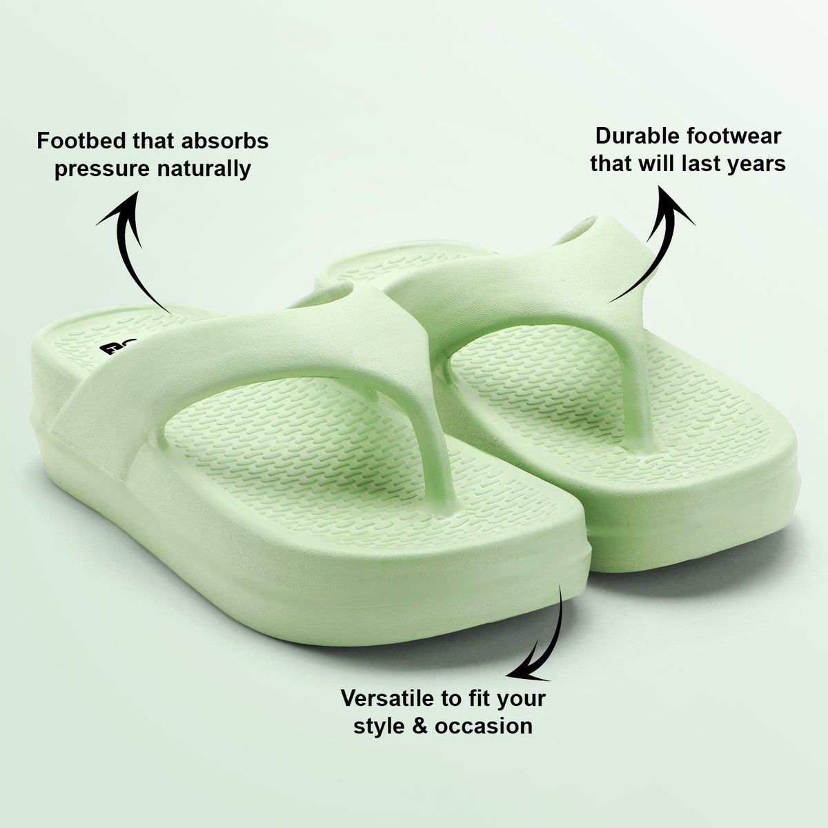 Green Platform Flip-Flops for Women – Textured Sole Casual Slippers