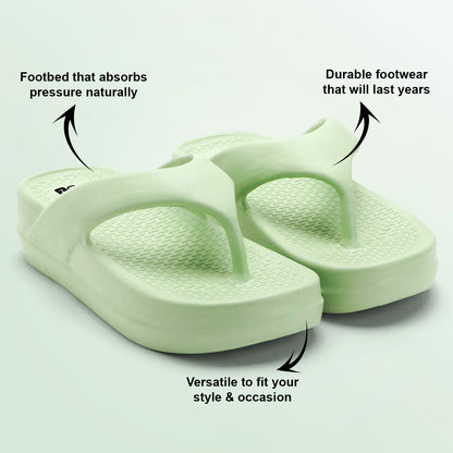 Green Platform Flip-Flops for Women – Textured Sole Casual Slippers